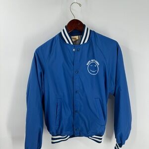 Vintage Chalk Line Youth Happy Day School Snap Closed Varsity Jacket Blue Size S